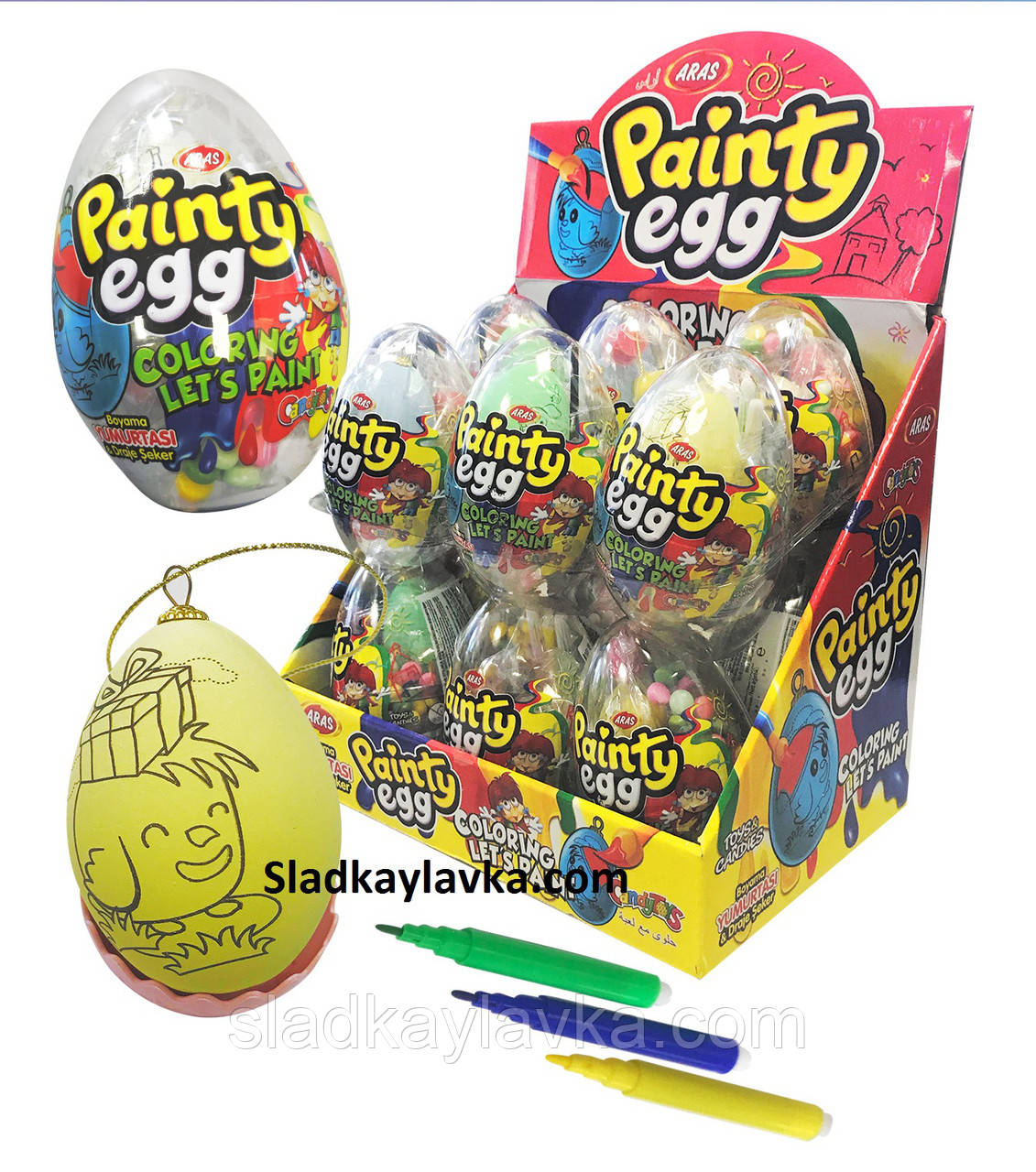 Яйце "Painty Egg" (розфарбуй сам) з драже 12 шт (Aras)