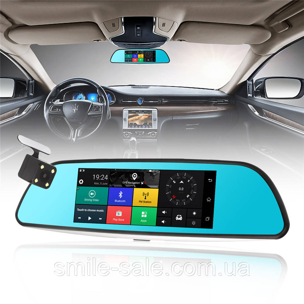Автомобільний Реєстратор дзеркало A6 Black 7" сенсор, 2 камери, GPS+ Wi-Fi, 8Gb, Android, 3G + ПОВНИЙ ОБЗОР