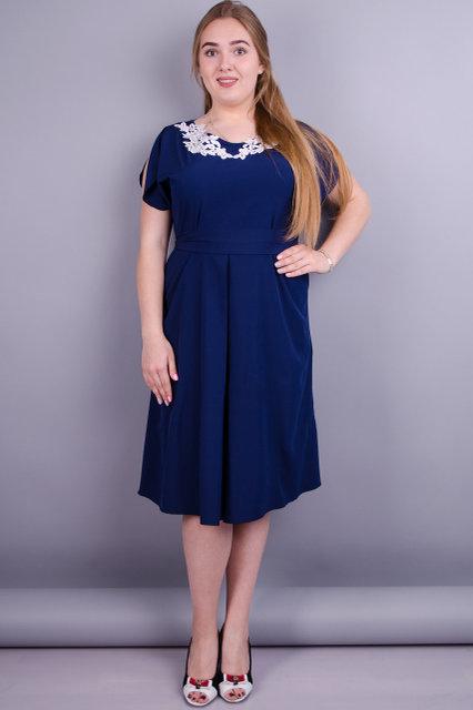 
Стильне жіноче плаття міді, синє великий розмір 52 розмір