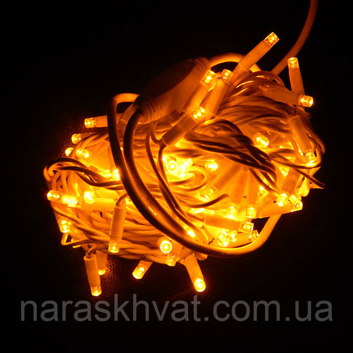 Гірлянда вулична Нитка LED 100, жовта, білий дріт (1-54)