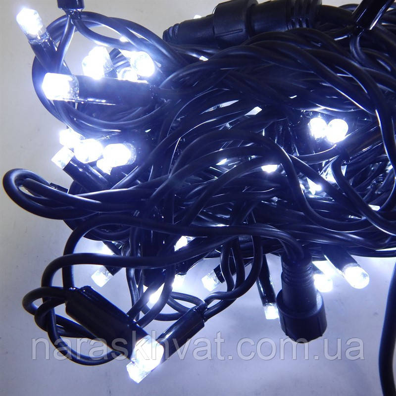 Гірлянда вулична Нитка LED 120, холодний білий, чорний дріт
