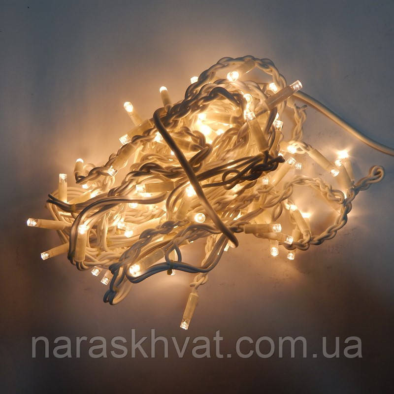 Гірлянда вулична Бахрома LED 120 Flash Теплий Білий, білий дріт