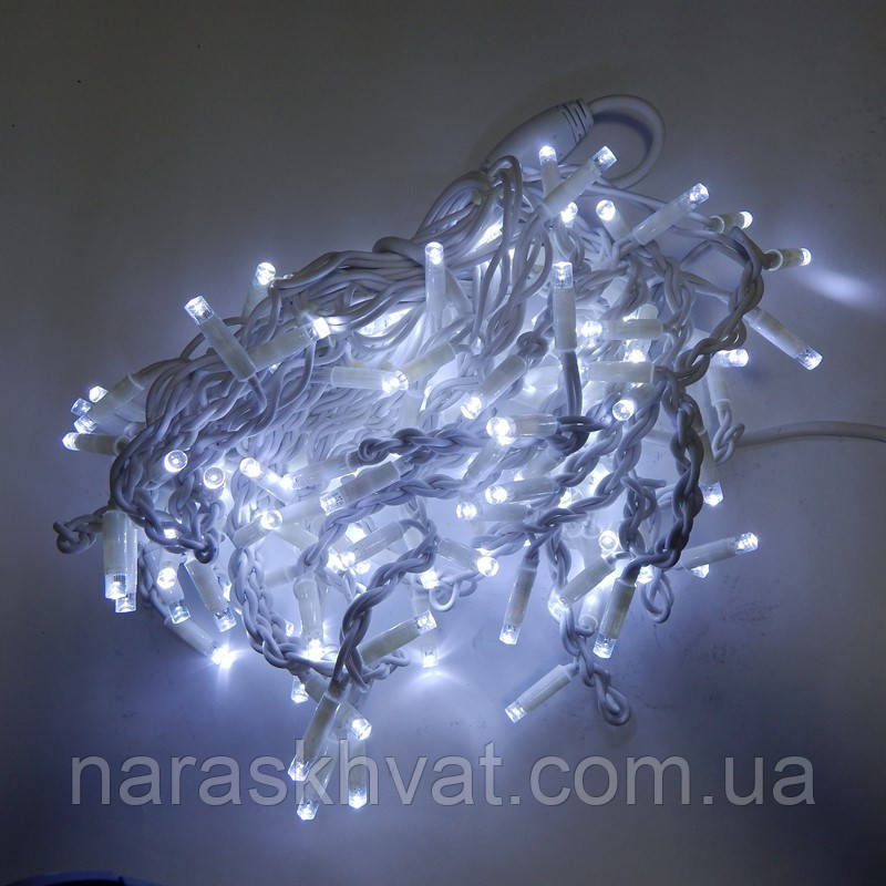 Гірлянда вулична Бахрома LED 120, холодний білий, білий дріт