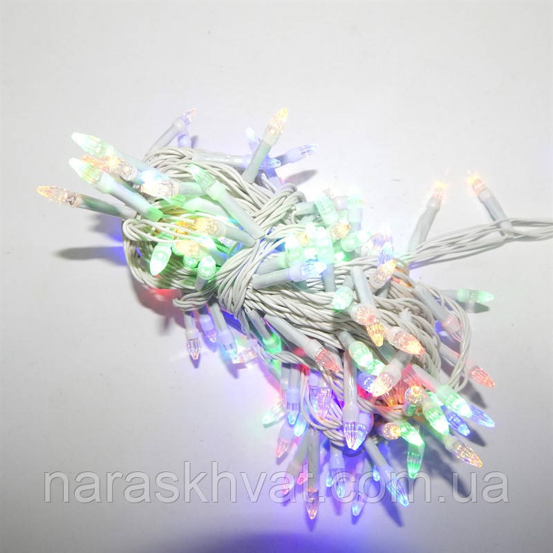 Гірлянда Нитка Конус-рис LED 200 мульти, білий дріт