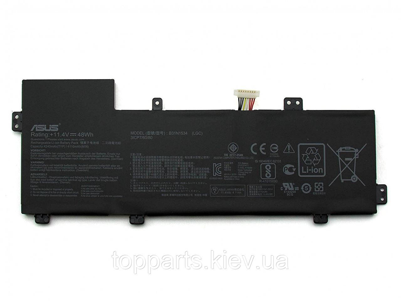 Батарея для ноутбука Asus UX510 B31N1534, 4240mAh (48Wh), 3cell, 11.4V, Li-ion, чорна, ОРИГІНАЛЬНА
