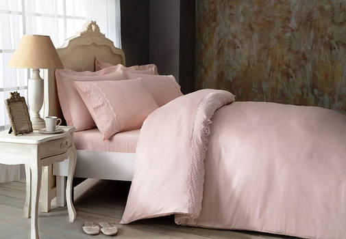 Постільна білизну з мереживом Tivolyo Home OLIVIA двоспальний євро, фото 1