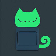 Фосфорна наклейка на стіну Кіт 14 на 12 см салатовий