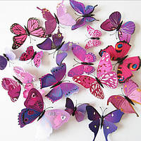 Фиолетовые бабочки на магните - в наборе 12шт. разных размеров, пластик, в набор так же входит скотч