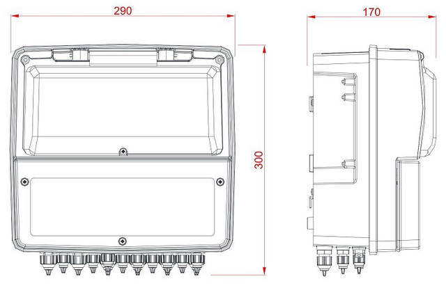 габаритные размеры панели управления дозацией AquaViva PH–RX–CL