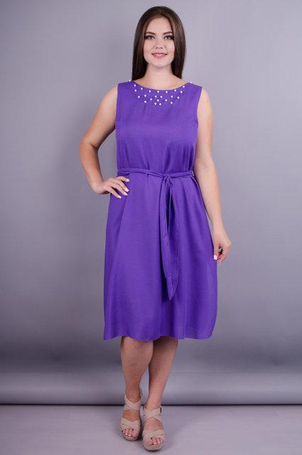 Літнє жіноче плаття фіолетове міді 50 розмір із пояском