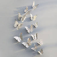 Бабочки на скотче серебристые - в наборе 12шт. разных размеров, в комплект идет 2-х сторонний скотч