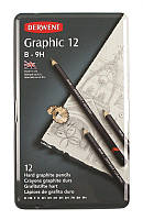 Набір графітних олівців Derwent Graphic Designer Hard B-9H 12 шт металевий пенал