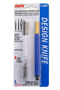 Ніж макетний DAFA C-604P пластикова ручка 8 змінних лез + 4 насадки