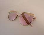 Стильні сонцезахисні окуляри (колір рожевий в золотистій оправі, дзеркальні), фото 7