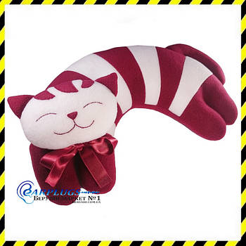 Дизайнерська дорожня Подушка-підголівник Silenta Котик (бордо смуги).