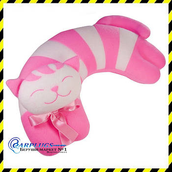 Дизайнерська дорожня Подушка-підголівник Silenta Котик (рожеві смуги).