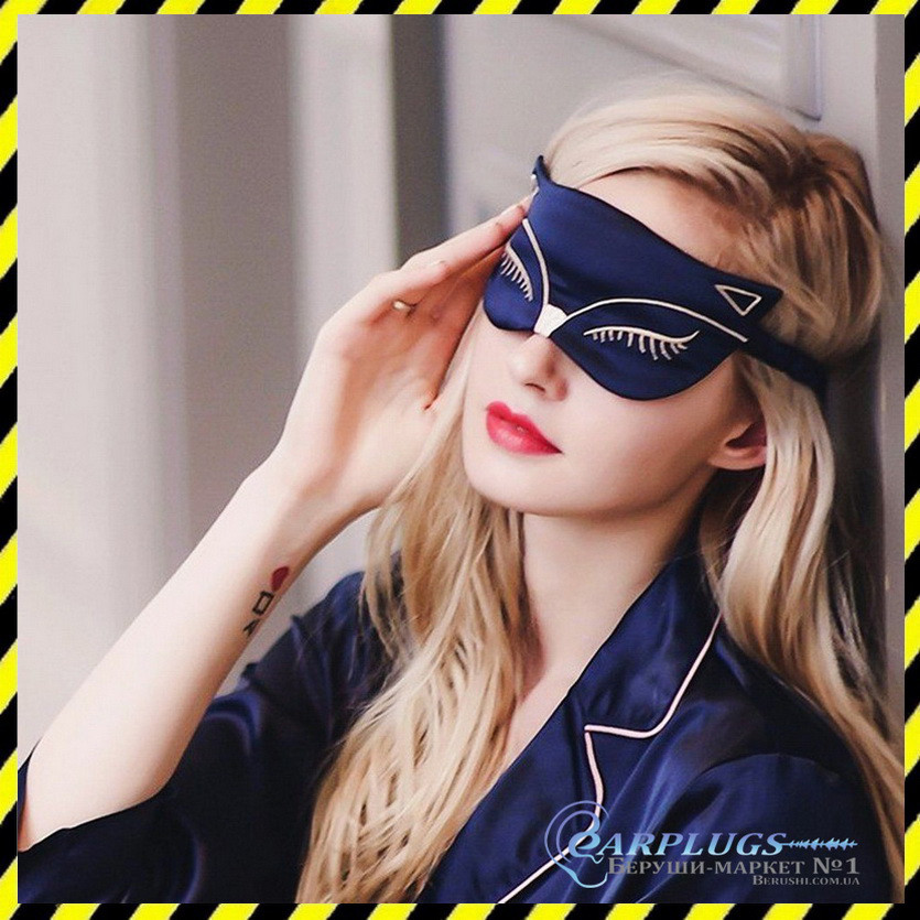 Шовкова маска для сну Silenta Cat, dark blue + беруші!