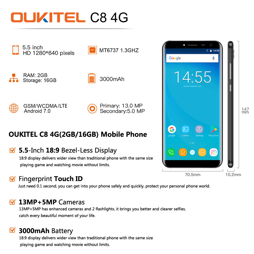 Oukitel C8 4G - Black - фото 2 - id-p684275408