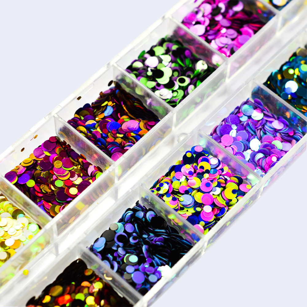 Конфеті голографічні для декору нігтів, набір 12 кольорів.