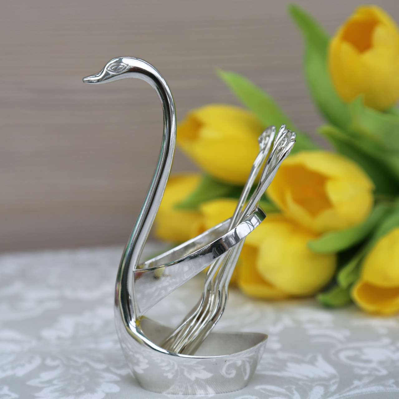 Комплект вилочок для фруктів 6 шт Swan Silver Sakura, фото 1