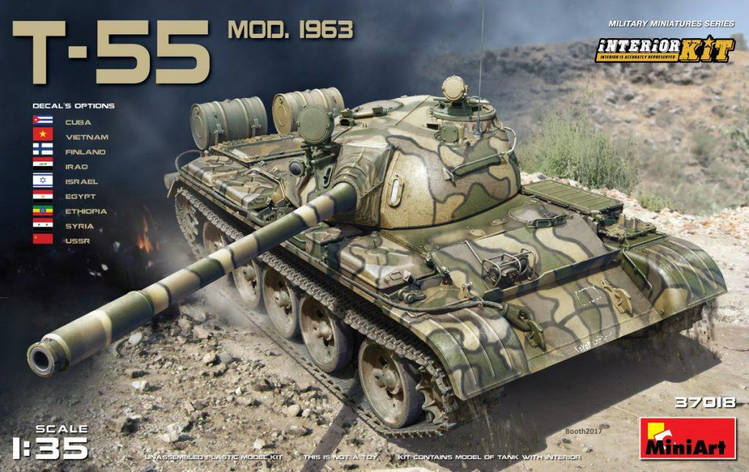 Т-55 зразка 1963 р. з інтер'єром. Збірна модель танка. 1/35 MINIART 37018, фото 1