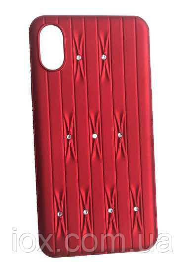 Красный силиконовый чехол с камушками Swarovski для iPhone X