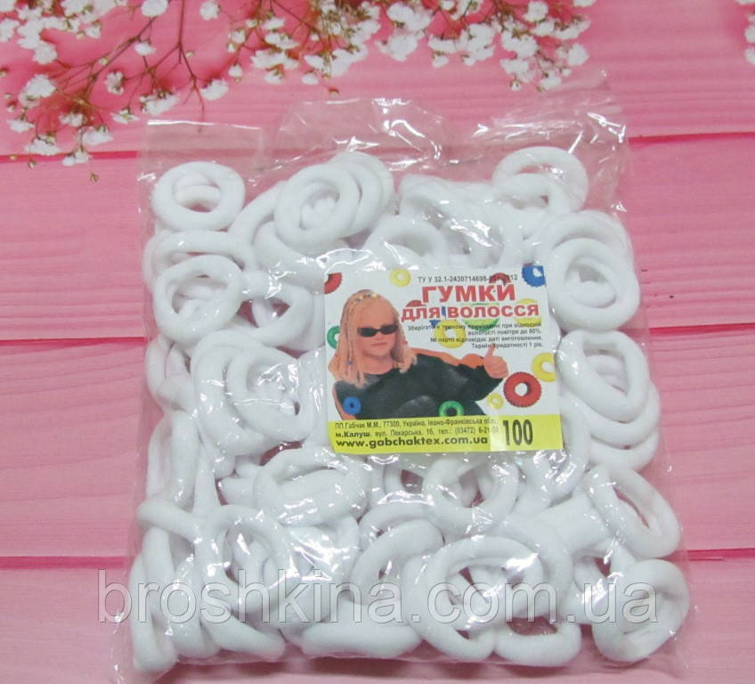 Безшовна резинка для волосся Калуш d 2,7 см 100 шт/уп БІЛА, фото 1