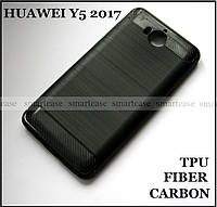 Полноценный защитный бампер, Carbon Fiber TPU чехол для Huawei Y5 2017, не скользкий, черный