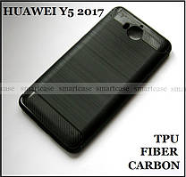 Повноцінний захисний бампер, Carbon Fiber TPU чохол для Huawei Y5 2017, нековзний, чорний