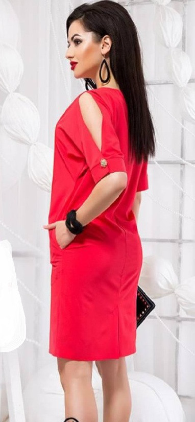 Женское платье красный цвет стильное с вырезом на рукаве - фото 3 - id-p684528519