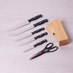 Набор кухонных ножей Kamille, 5 ножей + ножницы с бакелитовыми ручками на деревянной подставке
