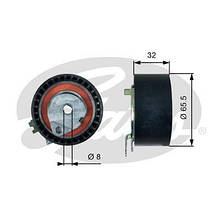 Ролик натяжний ременя ГРМ Renault Logan 1.6, 16 кл 2004 ->2013 Gates (Бельгія) T43236