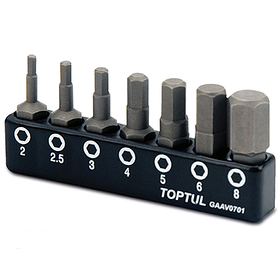 Набір біт 1/4" 7ед. (Hex: 2, 2.5, 3, 4, 5, 6, 8mm) Toptul GAAV0701
