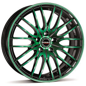 Диски Borbet CW4 колір Black Green Glossy параметри 7J x 17" 5 x 100 ET 38