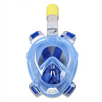 Маска для плавання панорамна з трубкою FullFace Blue S-M