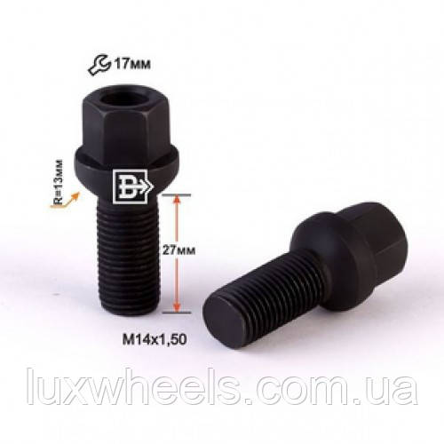 Болт колісний 084105 L BA M14X1,5X27 Чорний Сфера з виступом, полегшений, ключ 17 мм