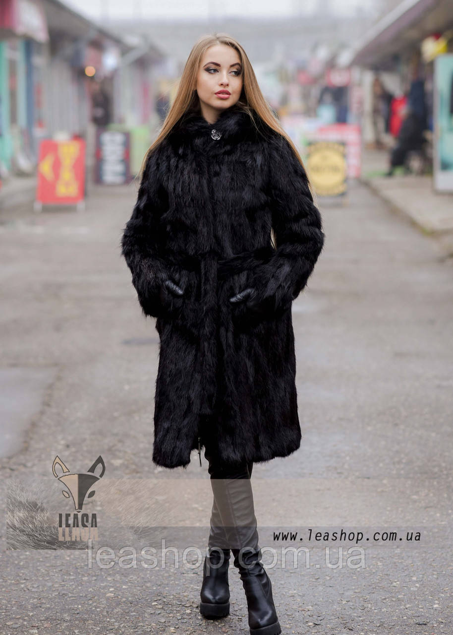 Жіноча шуба з натурального хутра нутрії, подовжувальна, фото 1