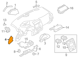 Накладка на торпедо бокова ліва сіра K - GRAY Nissan Leaf ZE0 (10-13) 68499-3NA0A, фото 2