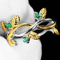 Ніжне кільце "Вітка оливи" з гранатом цаворитом, розмір 16