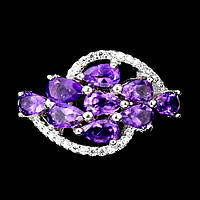 Симпатичне кільце з аметистами "Сільвія", розмір 17,3