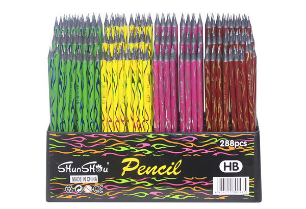 Олівець чорнографітний ООПТ Полум'я HB з гумкою, корпус мікс кольорів (288)