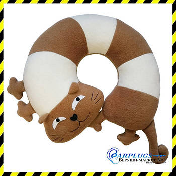 Дизайнерська дорожня Подушка-підголівник Silenta Кіт Коричневий (білі смуги).