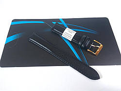 Шкіряний ремінець для наручних годинників — "Nagata" 18 мм Spain — чорний гладкий із золотою пряжкою