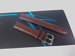 Шкіряний ремінець для наручних годинників — "Nagata" 18 мм Spain — темно-коричневий із сірою пряжкою