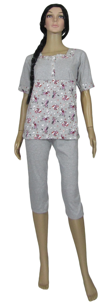 Пижама женская летняя 418 Зоряна Меланж, футболка и бриджи, р.р.42-50 48 - фото 1 - id-p560065508