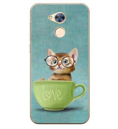 Панель силіконова накладка для Huawei honor 6A з малюнком котик в чашці і окулярах