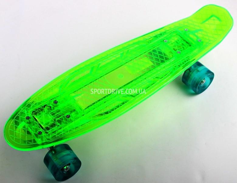 Скейт Penny Board Зелений з LED-підсвічуванням і світяться колесами