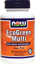 Vitamin Эко Грин, Now Foods, EcoGreen Multi Iron Free, 90 caps