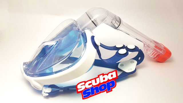 Повна маска Full Face для снорклінга, розмір XS-S (колір біло-синя) Повна маска Full Face для снорклінга, розмір XS-S (колір біло-синя)