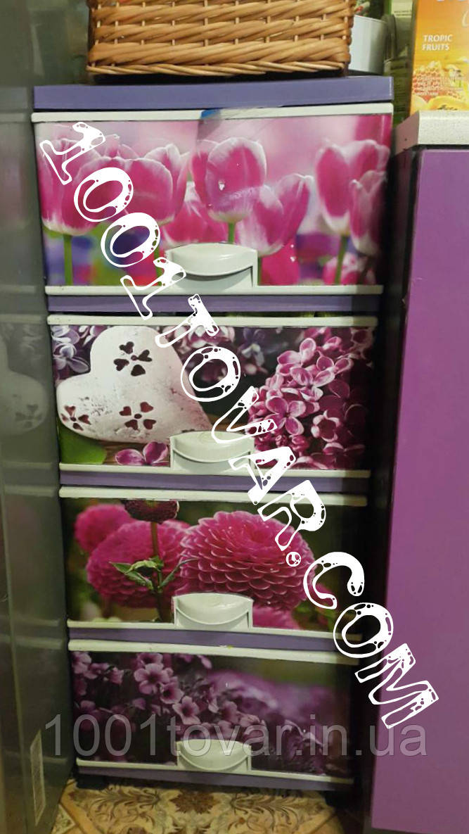 Комод пластиковий Еlif Plastik, з малюнком Flower, фото 1